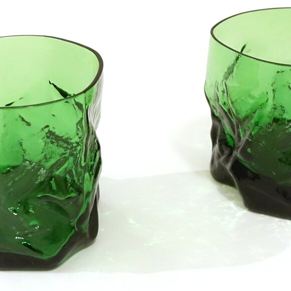 Vintage Forest Green Crinkle Lowball Drinking Glasses - Picture 8 of 8